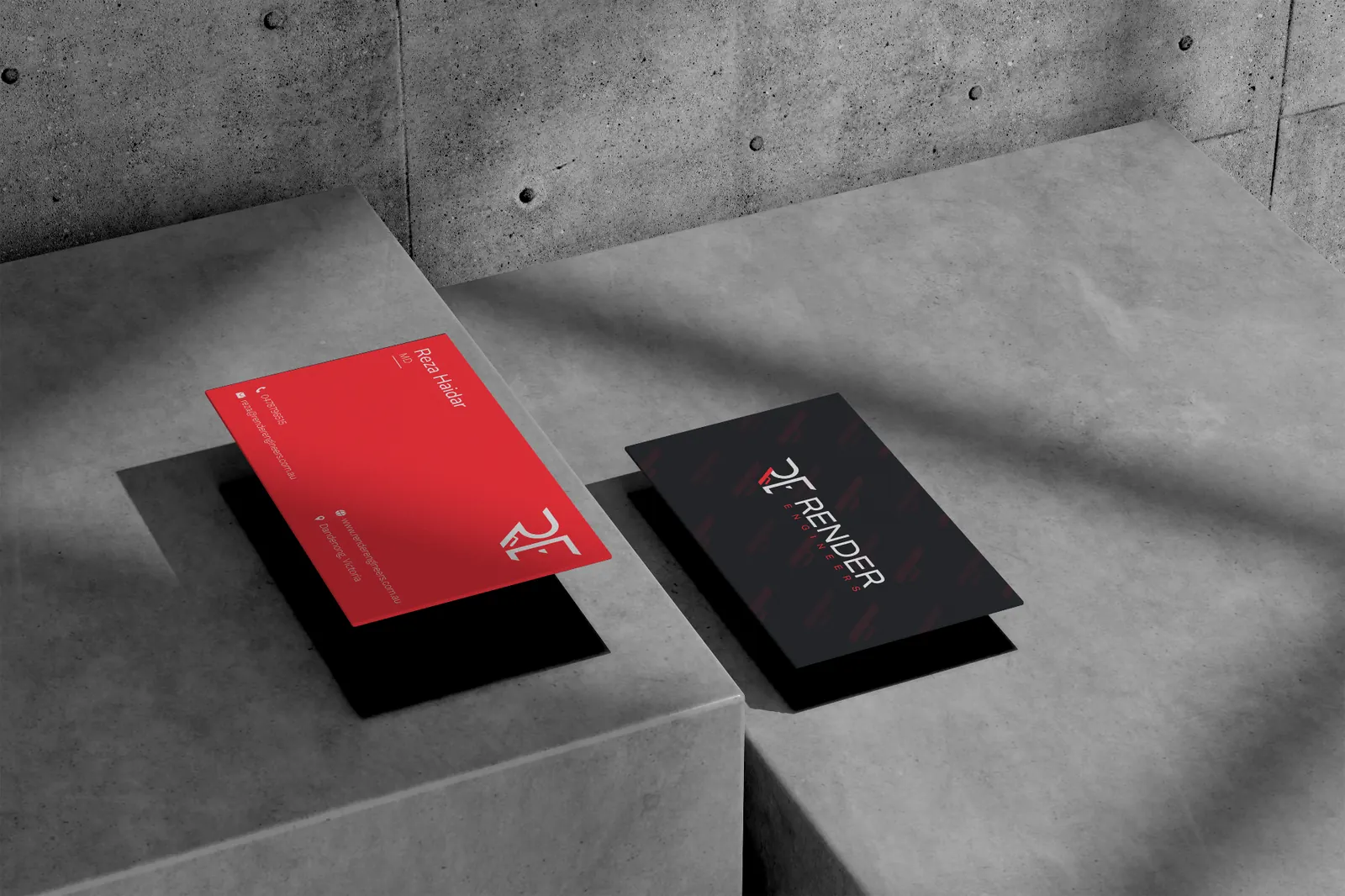 Render Engineers business card mockup