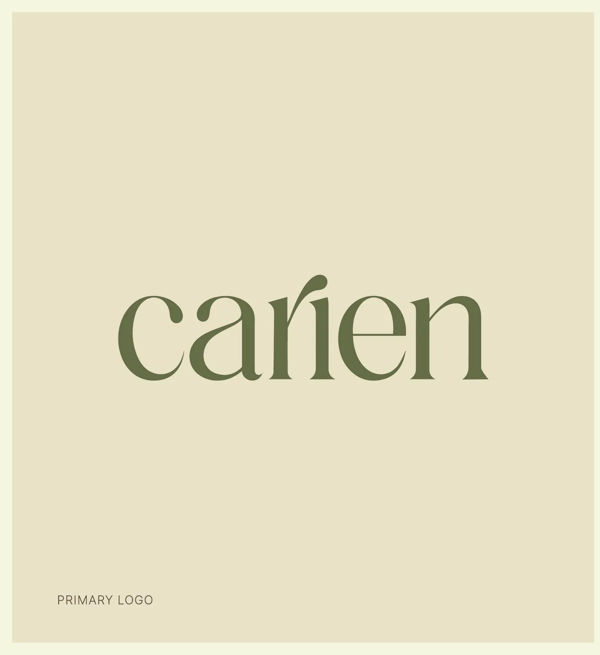 Carien typography-led wordmark in muted olive green