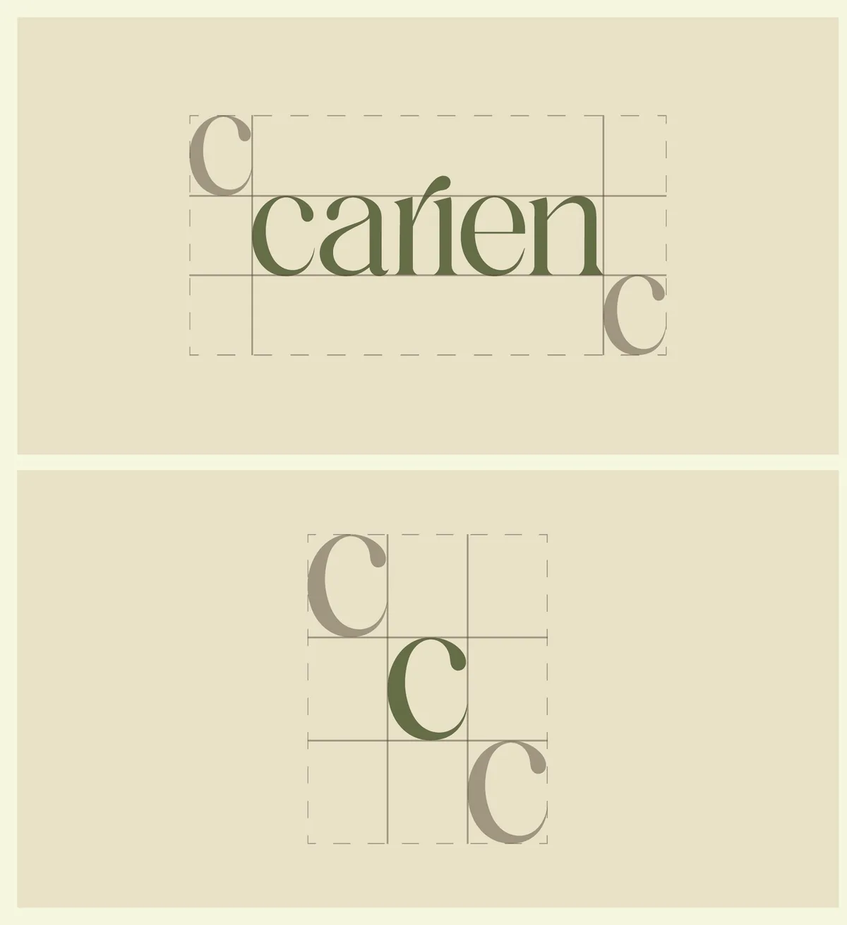 Carien logo clear-space and construction rules based on the height of the letter C