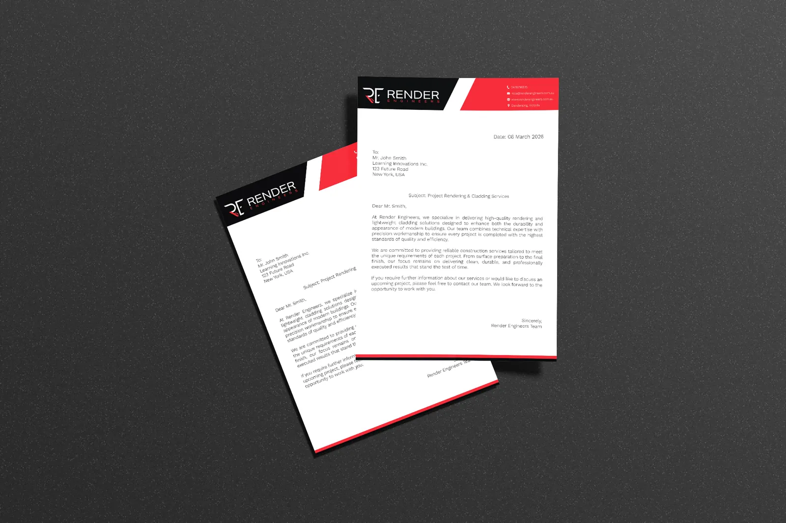 Render Engineers letterhead mockup