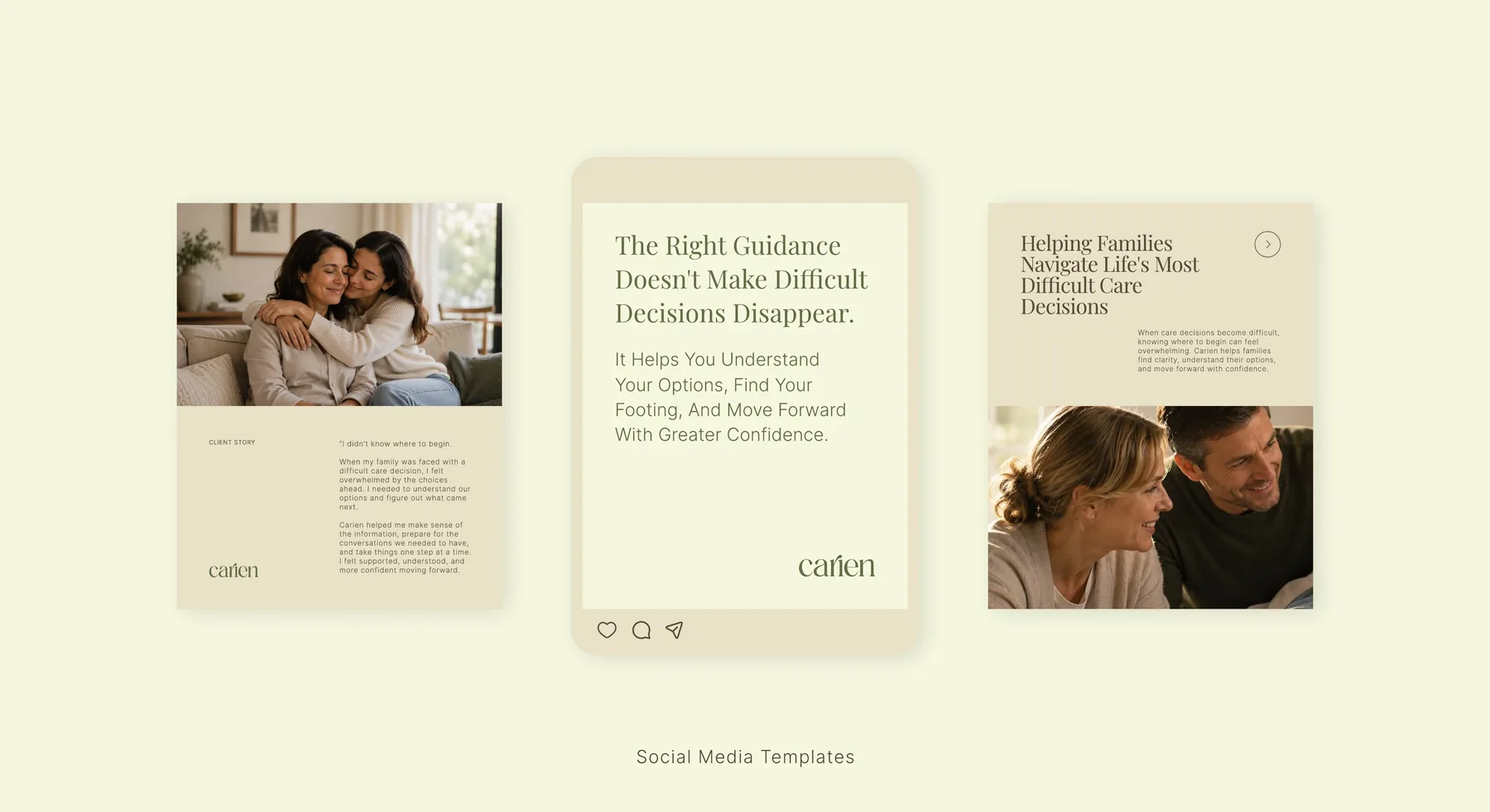 Carien reusable social media templates presented in the brand guidelines